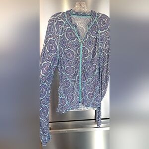 Coolibar Blue Diamond Cove Swim Full Zip Water Jacket UPF 50+ Resort Vacation L